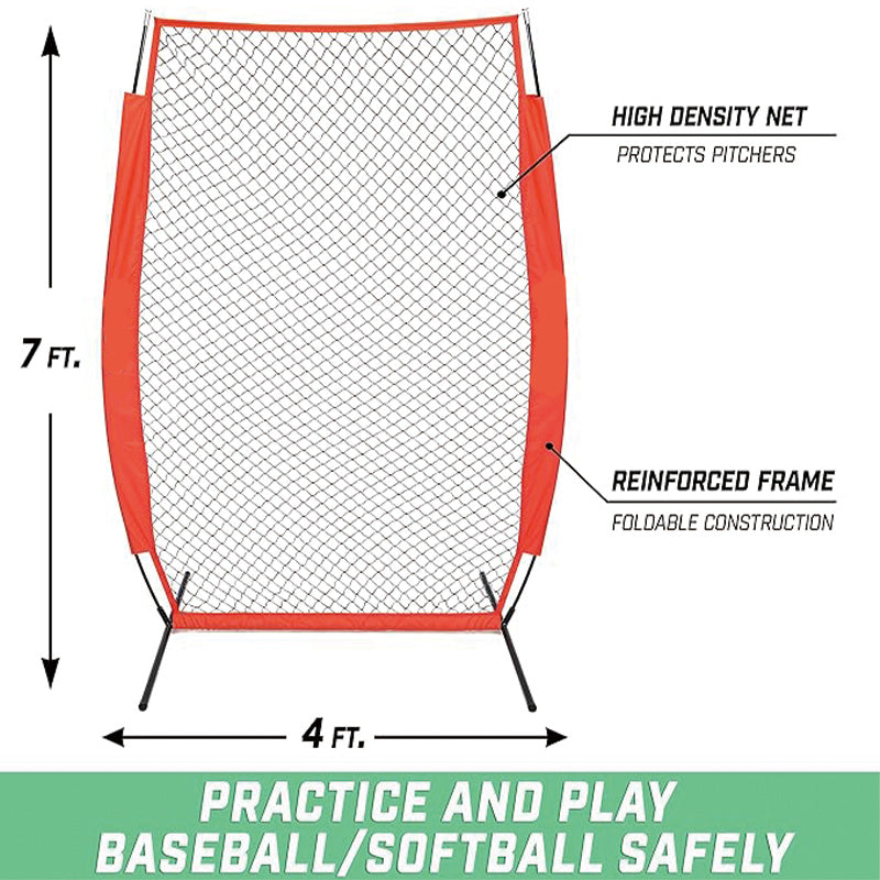 Screen Baseball for Batting Cage, 7x4 ft Baseball & Softball Safety Screen, Body Protector Portable Batting Screen with Carry Bag & Ground Stakes, Baseball Pitching Net for Pitchers Protection