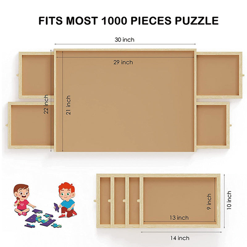 1000 Piece Puzzle Table, 4 Drawers, 29"x21" Wooden Jigsaw Puzzle Plateau, Puzzle Accessories Board for Adults, Puzzle Organizer Storage System, Gift for Mom