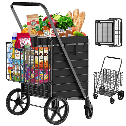 Extra Large Shopping Cart 450 lbs Folding Shopping Cart with 360° Swivel Wheels Heavy Duty Utility Cart