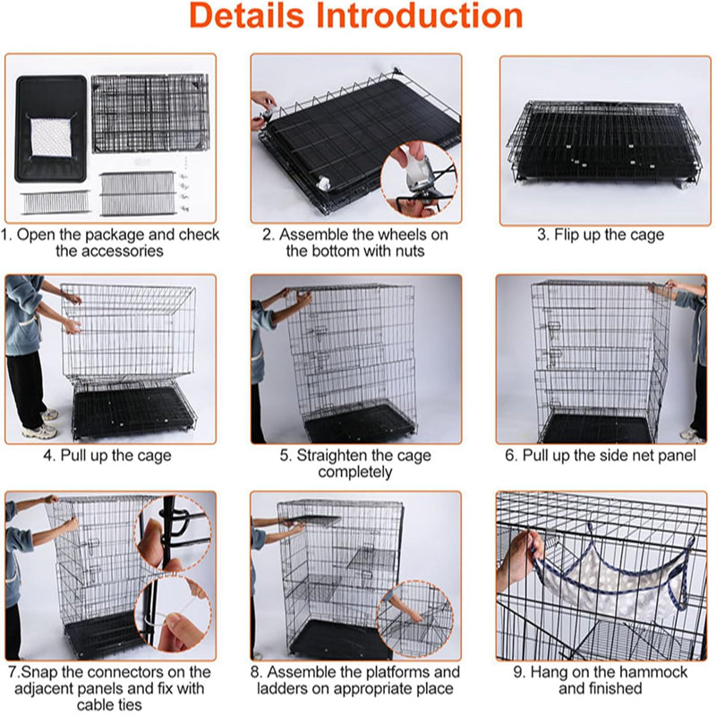 4-Tier Cat Cage 35.43 x 23.62 x 53.15 inch with 360° Lockable Wheels 3 Doors 3 Ladders Hammock