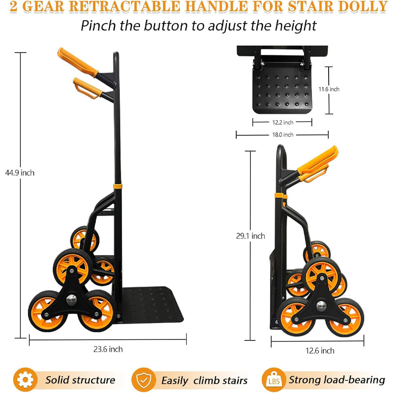 440 lbs Stair Climbing Cart Stainless Steel Heavy Duty Hand Truck with Telescoping Handle and 6 Rubber Wheels