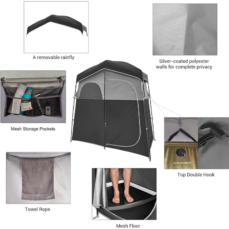 Camping Shower Tent 2 Rooms Oversize Privacy Tent 150D Oxford Privacy Shelter with Storage Bag