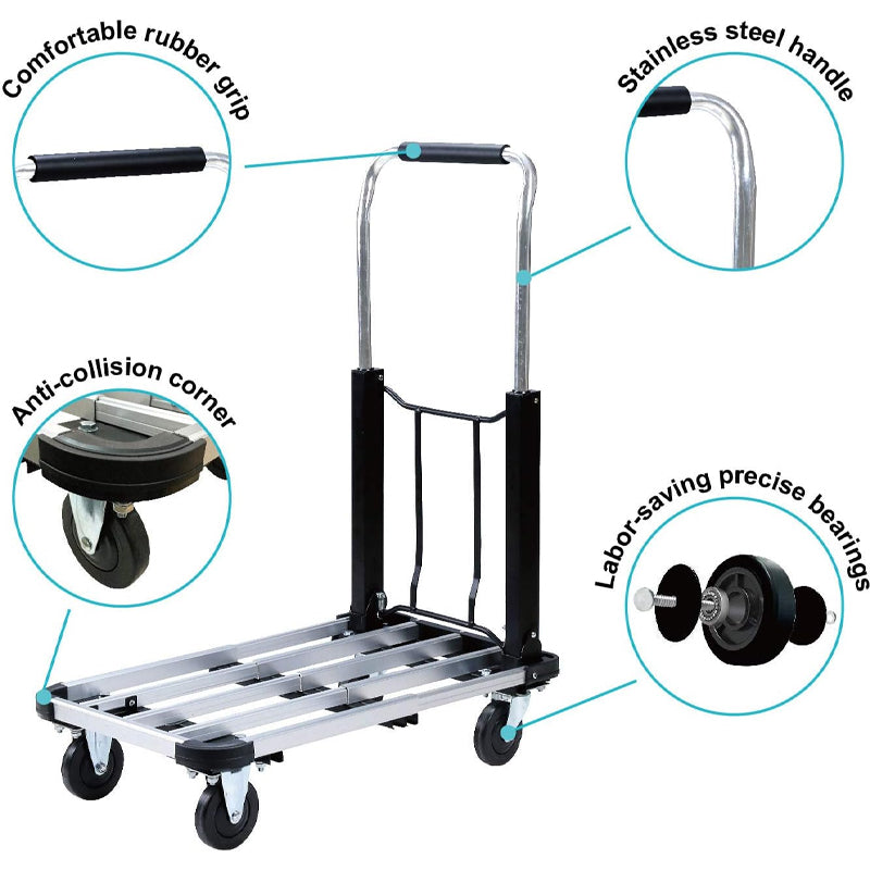 Folding Platform Truck 330 lbs Aluminum Alloy Platform Cart Telescoping Handle with 4 Wheels