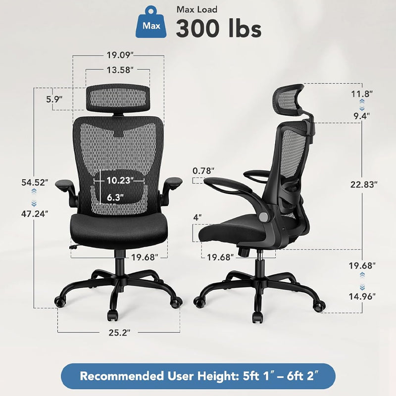 Office Chair 300 lbs Weight Capacity Adjustable Lumbar Support Ergonomic Office Chair with Wheels