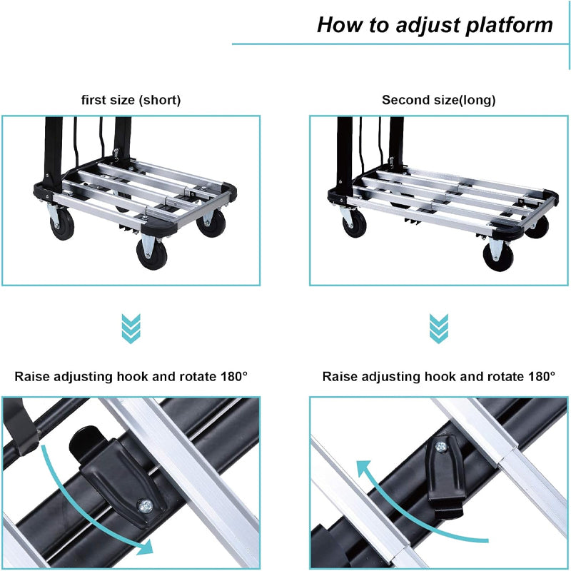 Folding Platform Truck 330 lbs Aluminum Alloy Platform Cart Telescoping Handle with 4 Wheels