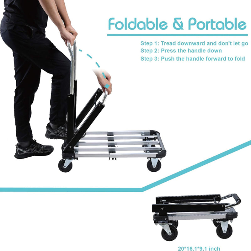 Folding Platform Truck 330 lbs Aluminum Alloy Platform Cart Telescoping Handle with 4 Wheels