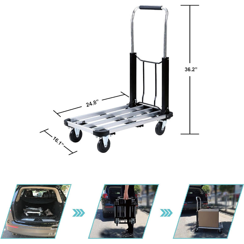 Folding Platform Truck 330 lbs Aluminum Alloy Platform Cart Telescoping Handle with 4 Wheels