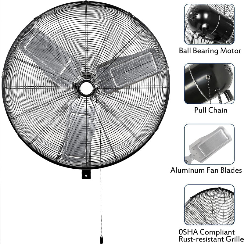 30 Inch Industrial Wall Fan Max. 9500 CFM Heavy Duty Fan for Warehouse Workshop Factory