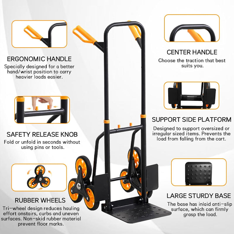 440 lbs Stair Climbing Cart Stainless Steel Heavy Duty Hand Truck with Telescoping Handle and 6 Rubber Wheels