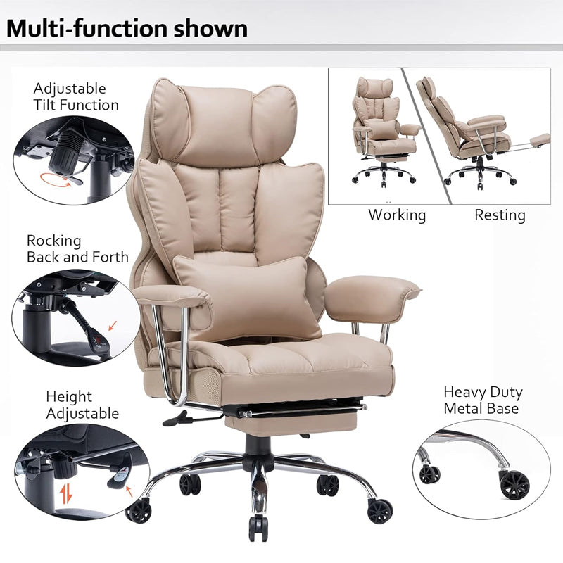 Office Chair 400 lbs Capacity PU Leather Computer Chair with Leg Rest Big and Tall Office Chair
