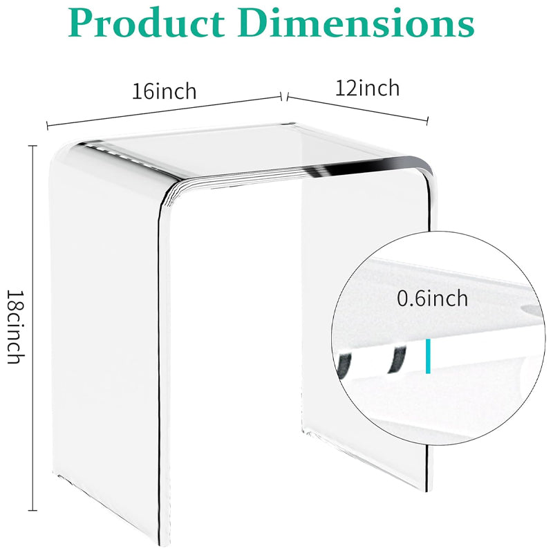 Acrylic Side Table 16" × 12" × 18" × 0.6'' Thick Acrylic Nightstand Clear Acrylic End Table