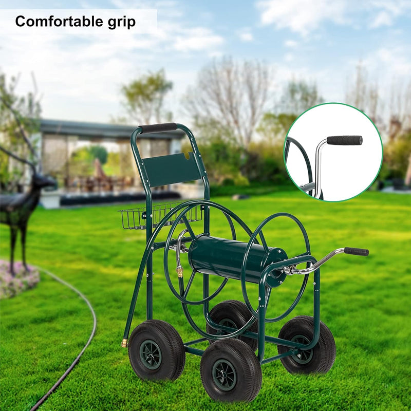 Garden Hose Reel Cart Hold Up to 300 ft of 5/8’’ Hose Lawn Water Planting Cart with 4 Wheels