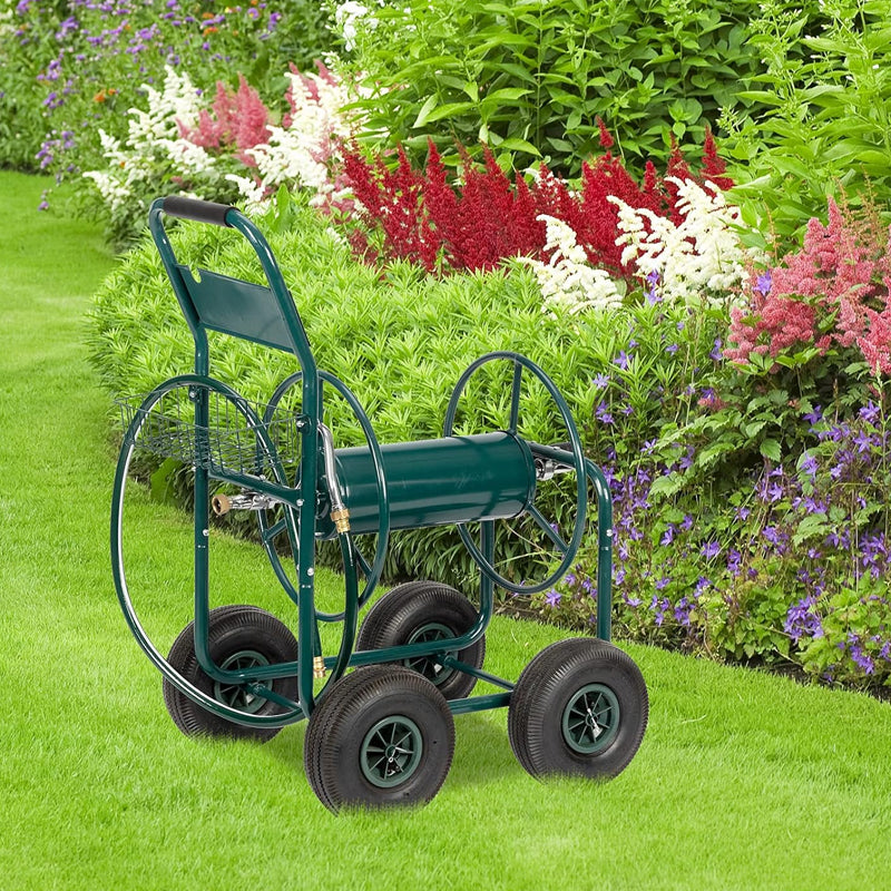 Garden Hose Reel Cart Hold Up to 300 ft of 5/8’’ Hose Lawn Water Planting Cart with 4 Wheels
