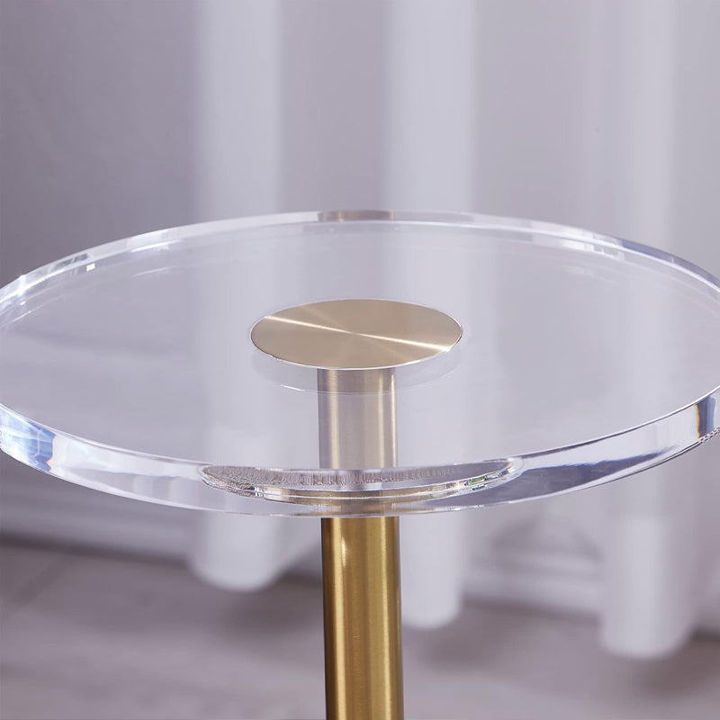 Acrylic Side Table 12 x 12 inch Round Tabletop 20 inch High Clear Small Round End Table with Gold Post