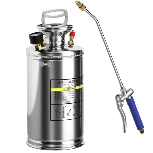 1.5 Gallon Stainless Steel Sprayer Backpack Chemical Sprayer with Pressure Gauge 16" Wand 3.3ft Hose Safety Valve