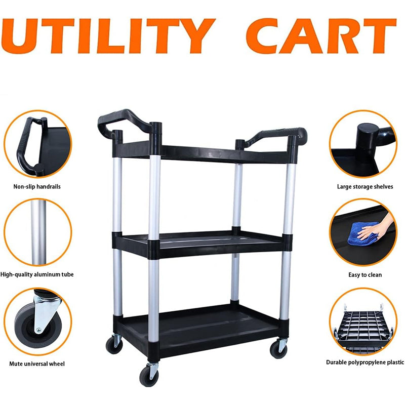 Utility Cart 390 lbs Capacity Service Cart 3-Tier Food Service Cart with Wheels for Home Office Kitchen