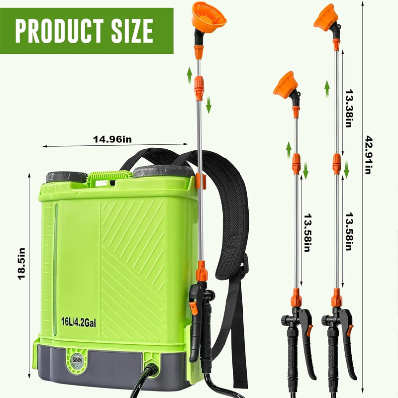 4 Gallon Battery Powered Backpack Sprayer 100 PSI Electric Graden Sprayer 2.6 Ah Battery