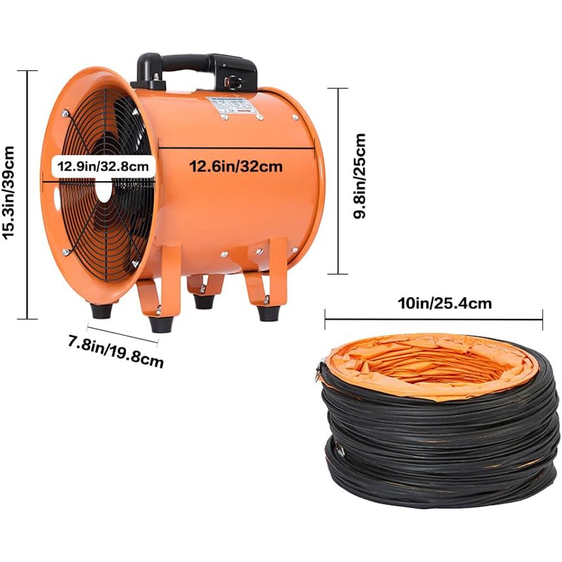 10 Inch Utility Blower Fan with 16 ft Duct Hose 350W 2750 CFM High Velocity Ventilator for Home and Job Site