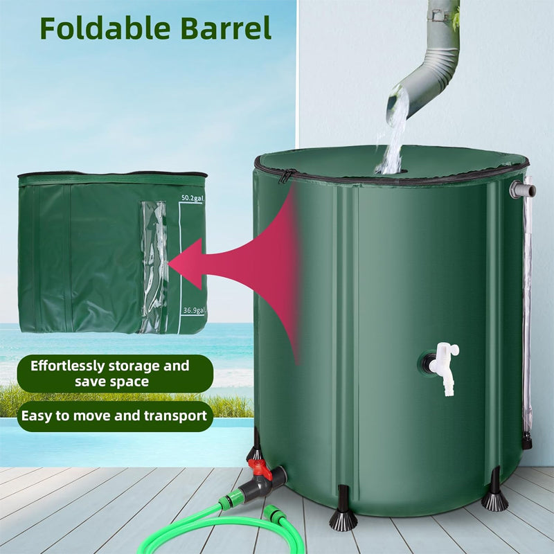 53 Gallon Rain Barrel Portable Water Storage Tank with Filter Two Spigots and Overflow Kit