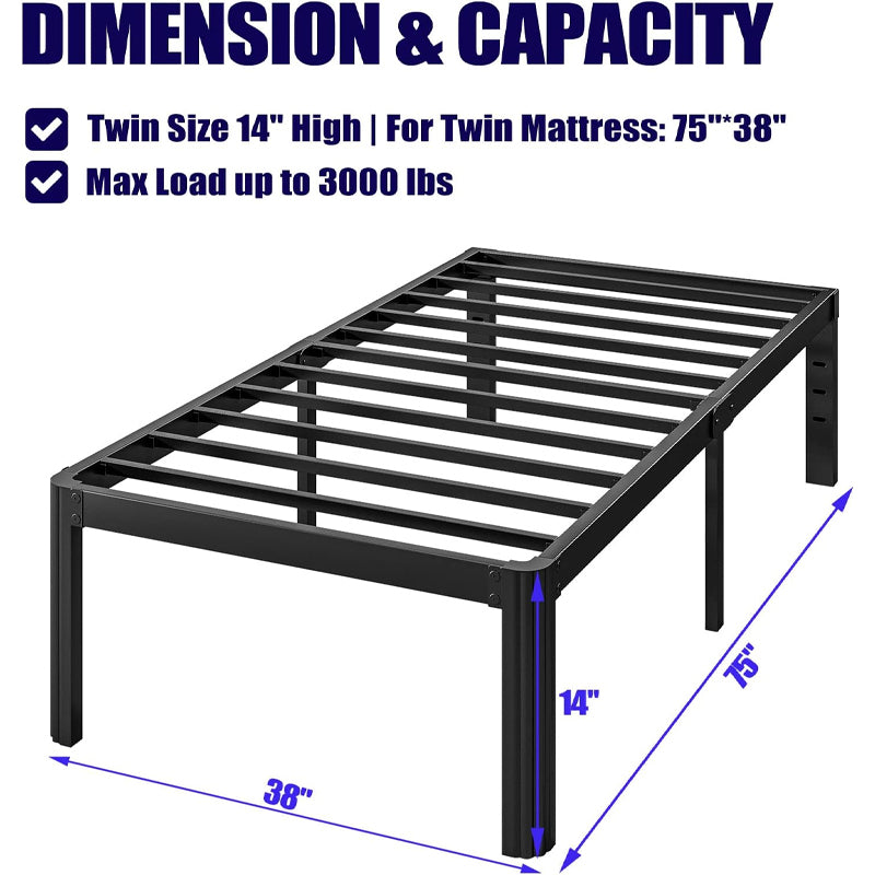 14 Inch Twin Bed Frame 3000 lbs Loading Capacity Metal Platform Bed Frame No Box Spring Needed