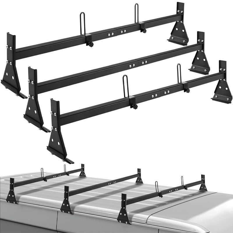 3 Bars Van Ladder Rack 750 lbs Capacity Adjustable Van Roof Ladder Rack with Ladder Stoppers