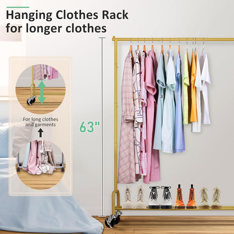 Clothing Garment Rack 43" × 15" × 63" Metal Rolling Clothes Organizer with 4 Swivel Casters