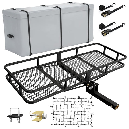 Hitch Cargo Carrier 60" x 24" x 6" 500 LBS Load Capacity Folding Trailer Hitch Mounted Steel Cargo Basket