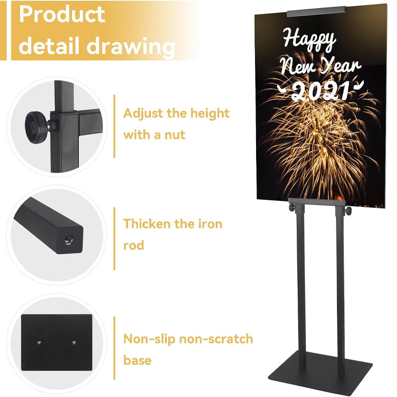 Double-Sided Poster Stand Adjustable Height Up to 75" Sign Holder with Base for Board and Foam