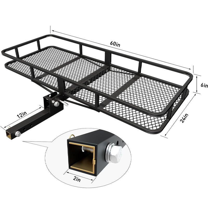 Hitch Cargo Carrier 60" x 24" x 6" 500 LBS Load Capacity Folding Trailer Hitch Mounted Steel Cargo Basket