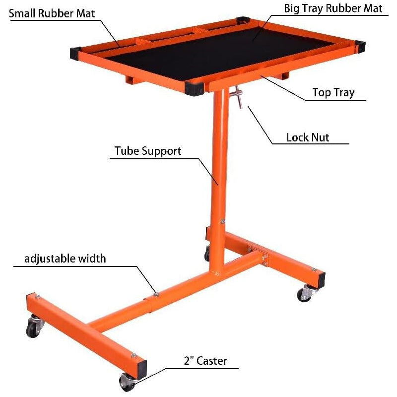 220 LBS Capacity Rolling Tool Table Adjustable Height Mechanic Rolling Tool Tray