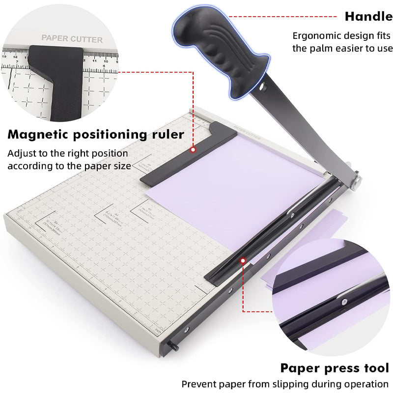 Paper Cutter 15" Cut Length 10 Sheets Capacity Guillotine Trimmer with Guard Rail Safety Blade Lock