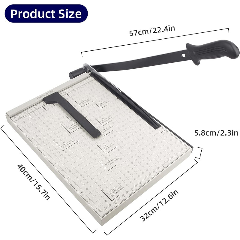Paper Cutter 15" Cut Length 10 Sheets Capacity Guillotine Trimmer with Guard Rail Safety Blade Lock