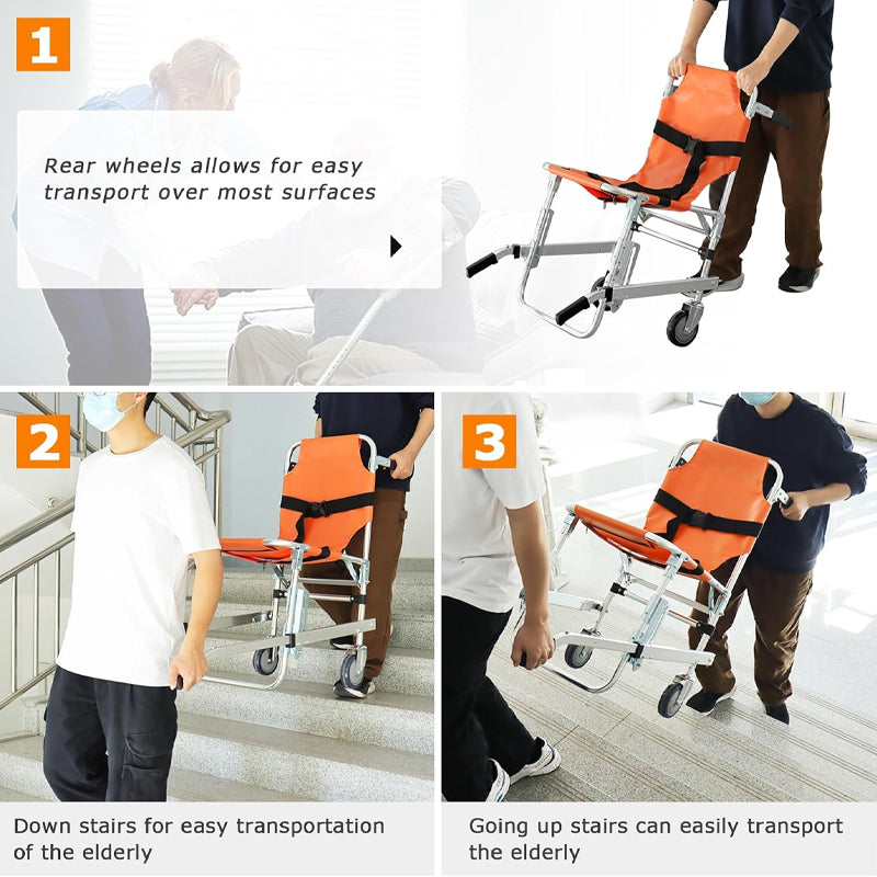 Aluminum Portable Stair Stretcher Chair Stair Lift Chair Two-Wheeled Elderly Stair Chair for Elderly Disabled