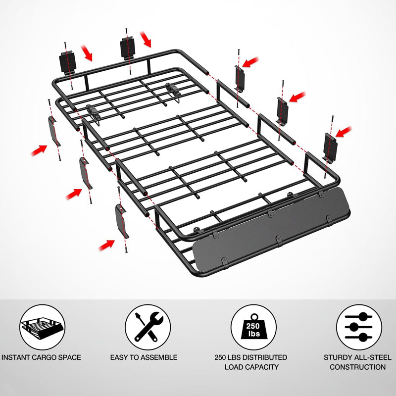 64" x 39" x 6" Roof Rack Cargo Basket 250 LBS Capacity Luggage Holder for SUV Truck Vehicle