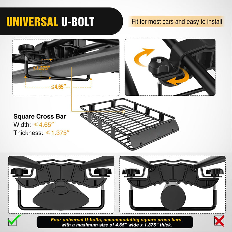 64" x 39" x 6" Roof Rack Cargo Basket 250 LBS Capacity Luggage Holder for SUV Truck Vehicle