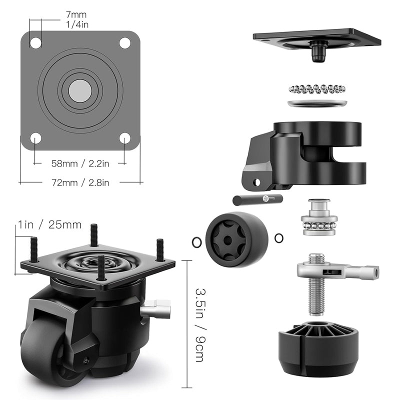 4pcs Leveling Casters 2200 lbs Total Load Capacity Adjustable Casters for Workbench Machine