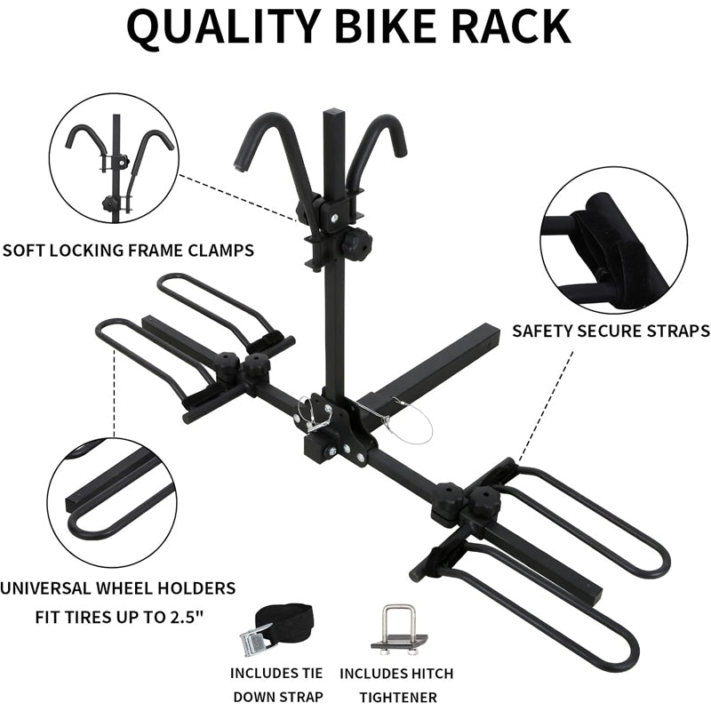 2-Bike Hitch Bike Rack 90 lbs Capacity Tiltable Bicycle Carrier Rack with Hitch Tightener and Strap