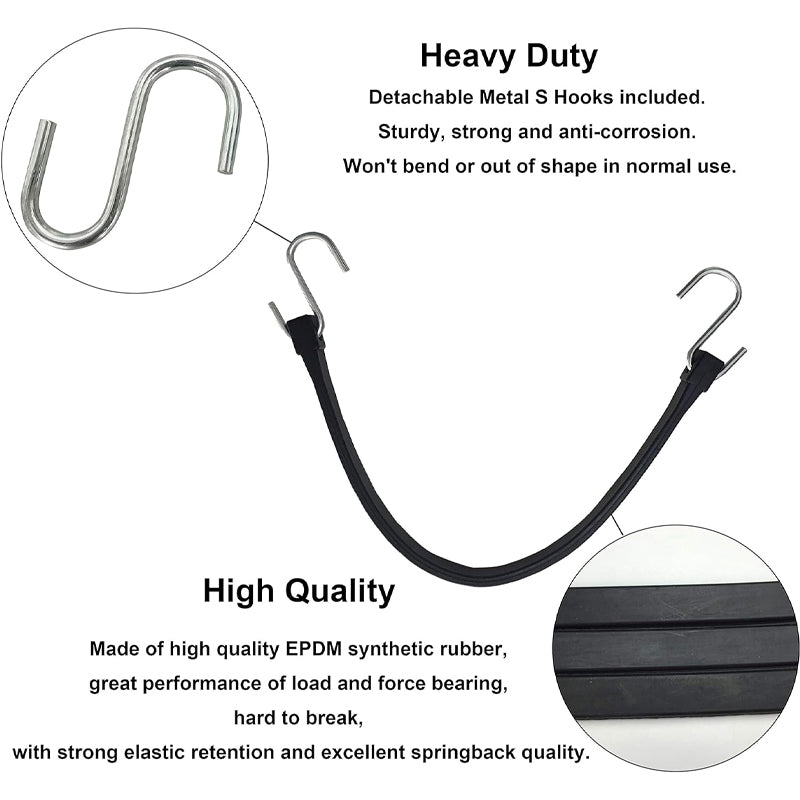 31" Rubber Bungee Cords 50pcs Heavy Duty EPDM Stretch Tie-Downs with Crimped S Hooks