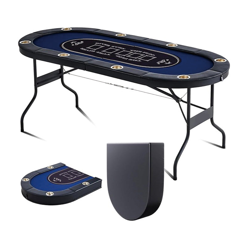Foldable Poker Table for 8 Player, Blackjack Texas Holdem Table with Padded Rails and Stainless Steel Cup Holders, Portable Folding Card Board Game Table, 72" Oval Casino Leisure Table, Blue