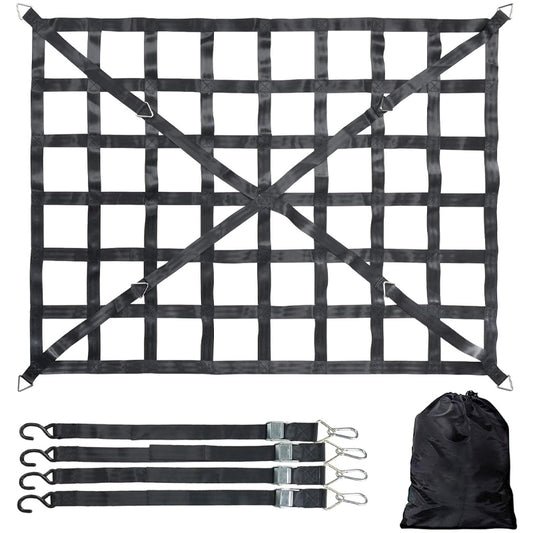 66" x 50" Cargo Net Pickup Truck Bed Cargo Net with Cam Buckles & S-Hooks for Trailer SUV Roof Rack