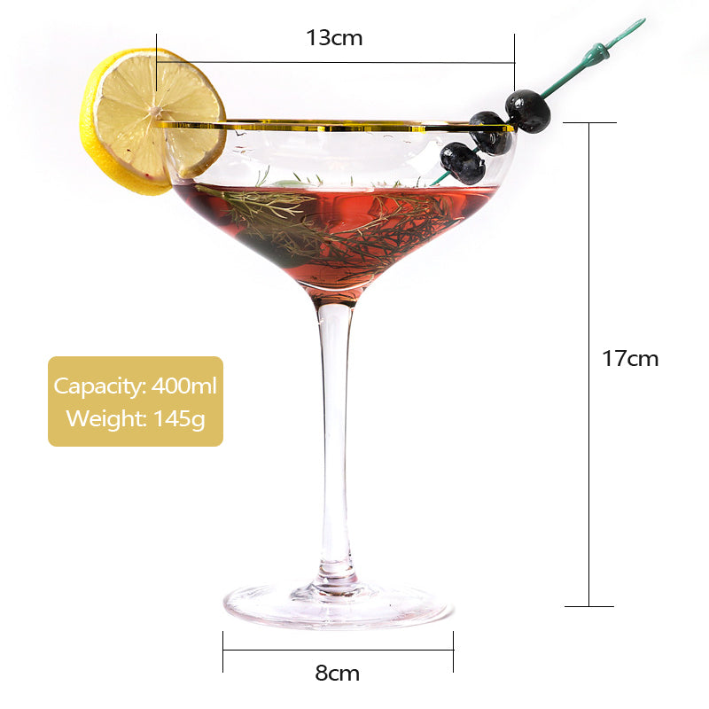 400ml Gold Rim Cocktail Glass Lead-Free Glass Stemware Spirits Glass Bar Party Glass