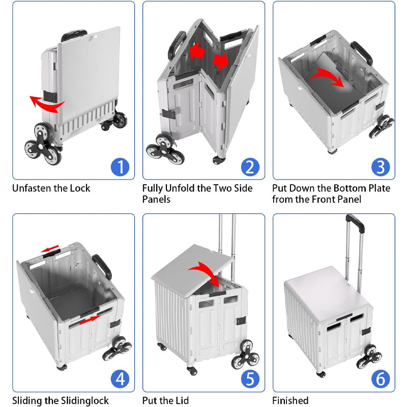 65L Stair Climbing Cart Foldable Utility Cart Shopping Cart Aluminum with Telescoping Handle