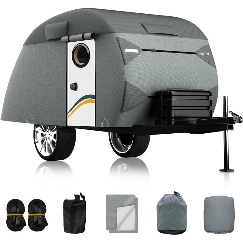 Teardrop Trailer Cover Fit for 8'-10' Trailers Tear-Resistant Travel Trailer Cover 7 Layers Trailer Cover