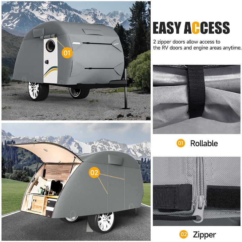 Teardrop Trailer Cover Fit for 8'-10' Trailers Tear-Resistant Travel Trailer Cover 7 Layers Trailer Cover