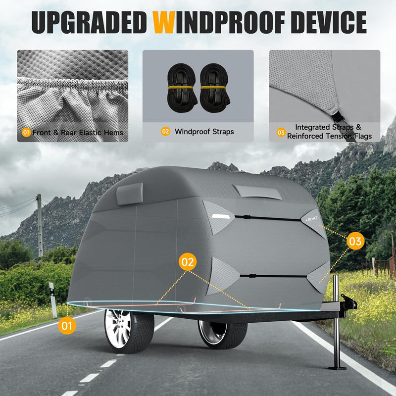 Teardrop Trailer Cover Fit for 8'-10' Trailers Tear-Resistant Travel Trailer Cover 7 Layers Trailer Cover