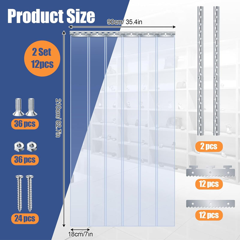 PVC Strip Door Curtain 72" Width x 84" Height 12 pcs Door Curtain Strip Curtain Clear Freezer Door