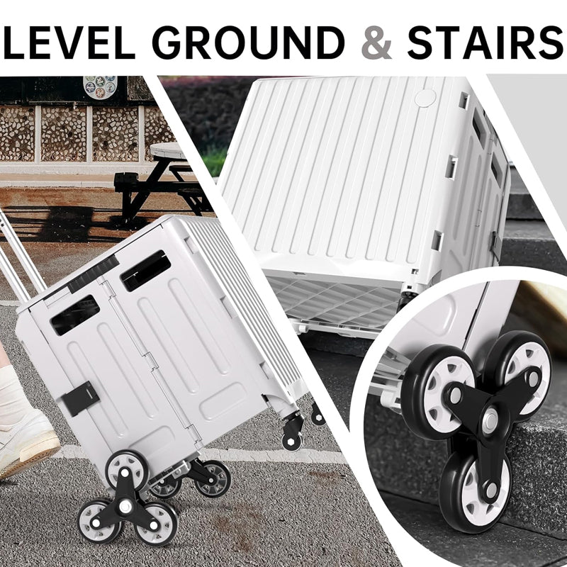 65L Stair Climbing Cart Foldable Utility Cart Shopping Cart Aluminum with Telescoping Handle