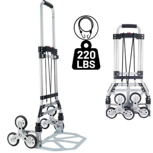220 lbs Capacity Stair Climbing Cart with Telescoping Handle Folding Dolly Cart with 6 Wheels