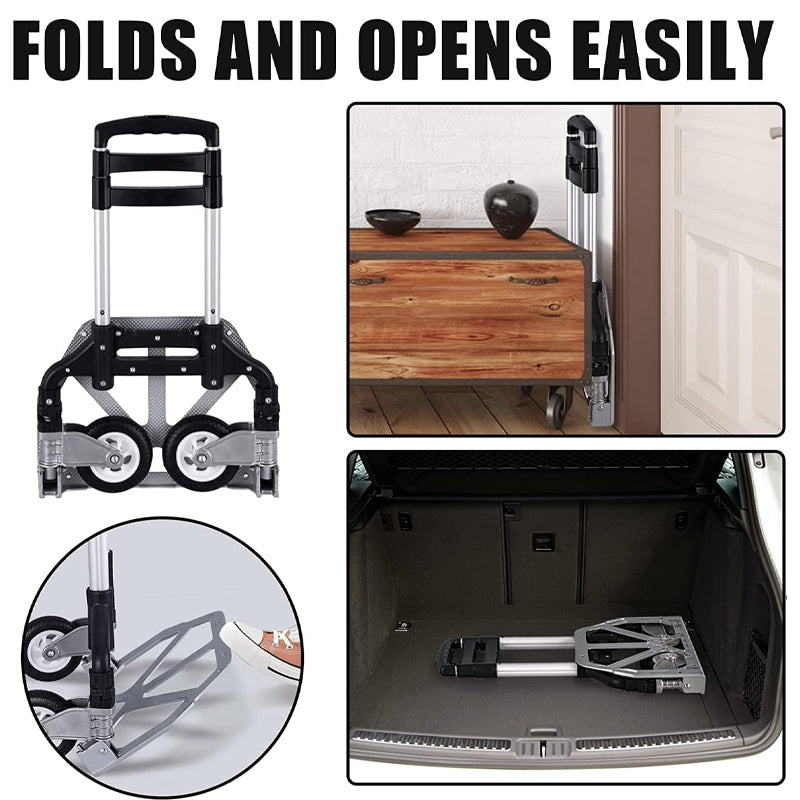 Folding Hand Truck 175 lbs Capacity Aluminum Trolley Cart with Telescoping Handle and Rubber Wheels