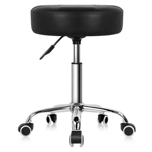 Rolling Stool Chair 300 LBS Weight Capacity PU Leather Stool with Wheels Adjustable Height Stool